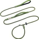 Slip Lead Dog Leash with Double Handles, 7.5FT Training Lead with 360 Swivel Anti-Tangle, Gentle Contorl Leash and Collar for Small Medium Dogs No Pull Walking (Army green-1/3)