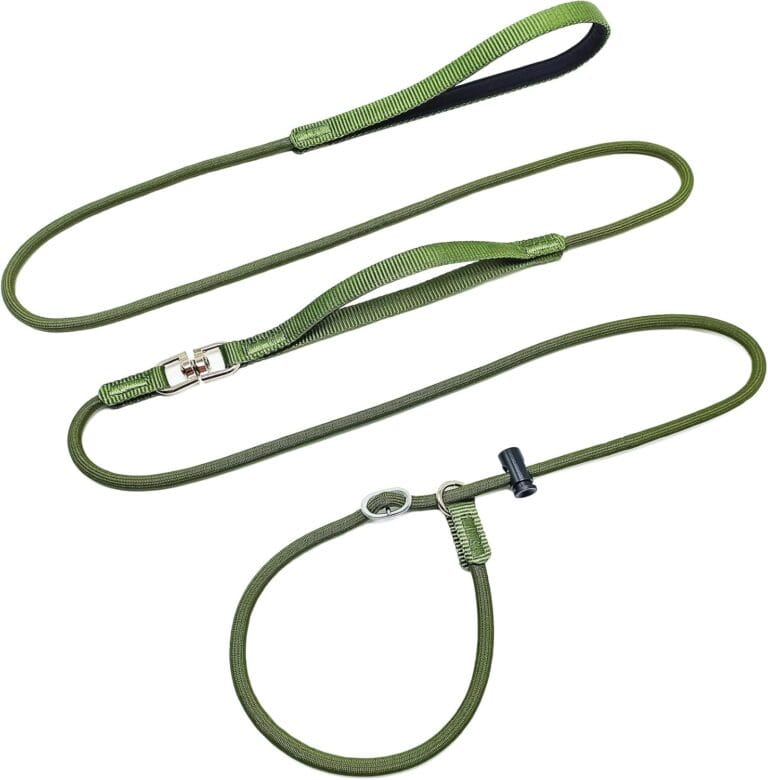 Slip Lead Dog Leash with Double Handles, 7.5FT Training Lead with 360 Swivel Anti-Tangle, Gentle Contorl Leash and Collar for Small Medium Dogs No Pull Walking (Army green-1/3)