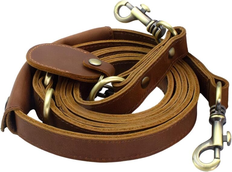 Jack&Chris Leather Dog Leash, Durable Dog Leashes for Large Dogs Heavy Duty with Comfortable Padded Handle for Small Medium Large Breed Puppies, Slip Leads for Dogs for Walking Running, Brown