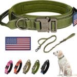 KCUCOP Tactical Dog Collar, Heavy Duty Dog Collar with Handle and Metal Buckle, Military Thick Dog Collars for Medium and Large Dogs(Green-Reflective Set-M, 1 Patch)