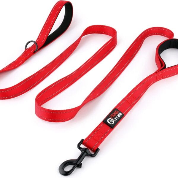 Primal Pet Gear Dog Leash 8ft Long - RED - Traffic Padded Two Handle - Heavy Duty - Double Handles Lead for Control Safety Training - Leashes for Large Dogs or Medium Dogs - Dual Handles Leads