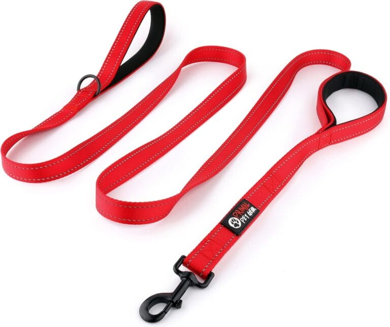 Primal Pet Gear Dog Leash 8ft Long - RED - Traffic Padded Two Handle - Heavy Duty - Double Handles Lead for Control Safety Training - Leashes for Large Dogs or Medium Dogs - Dual Handles Leads