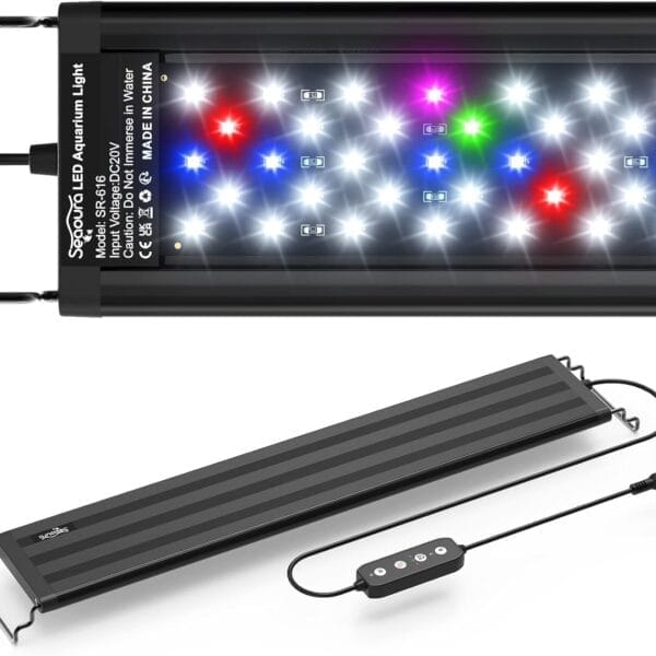SEAOURA Led Aquarium Light for Plants-Full Spectrum Fish Tank Light with Timer Auto On/Off, 18-24 Inch, Adjustable Brightness, White Blue Red Green Pink LEDs with Extendable Brackets for Freshwater