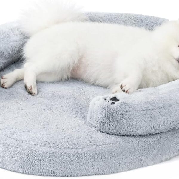 BurgeonNest Orthopedic Dog Bed for Small Dogs, Waterproof Soft Pet Cat Puppy Couch Bolster Bed with Pillow, Removable Washable Cover, Non-Slip Bottom, Egg-Crate Foam, Grey