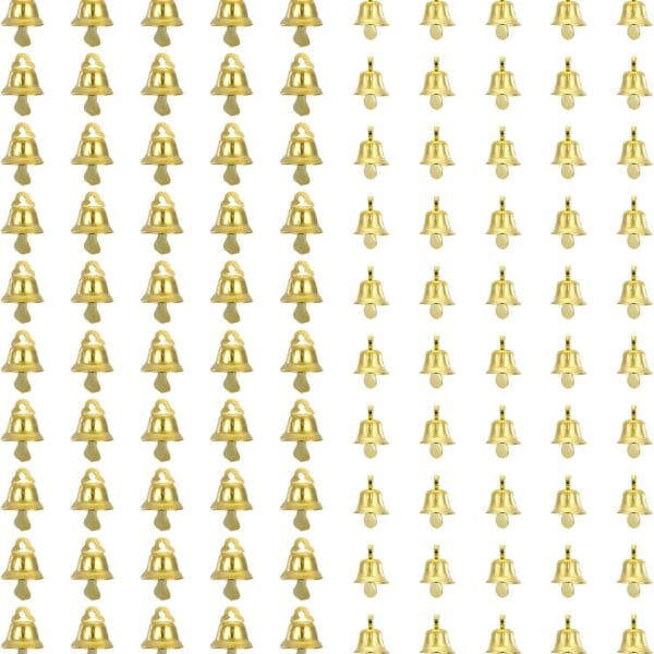 Tyqour 100 Pcs Mini Gold Bells for Crafts, Tiny Christmas Bells Bulk, Christmas Tree Decorative Pendants for Making Wind Chimes Dog Training Doorbell Wedding Decor
