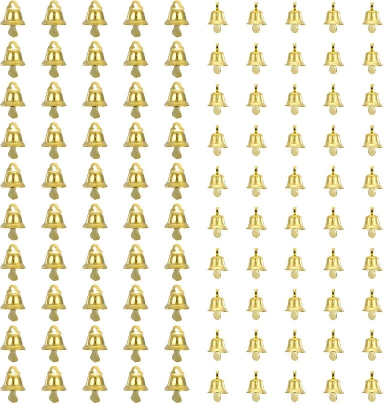 Tyqour 100 Pcs Mini Gold Bells for Crafts, Tiny Christmas Bells Bulk, Christmas Tree Decorative Pendants for Making Wind Chimes Dog Training Doorbell Wedding Decor