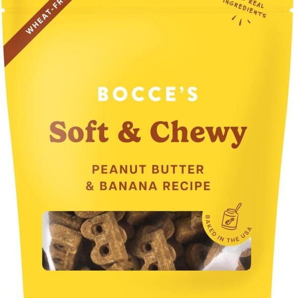 Bocce's Bakery Oven Baked PB & Banana Recipe Treats for Dogs, Wheat-Free Everyday Dog Treats, Real Ingredients, Baked in The USA, All-Natural Soft & Chewy Cookies, Peanut Butter & Banana, 6 oz