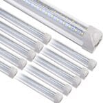 8FT LED Shop Light Fixture, White 10 Pack T8 Integrated Tube Lights, 72W 9500LM 6500K High Output Clear Cover, V Shape 270 Degree Lighting for Garage Warehouse, Upgraded Lights Plug and Play