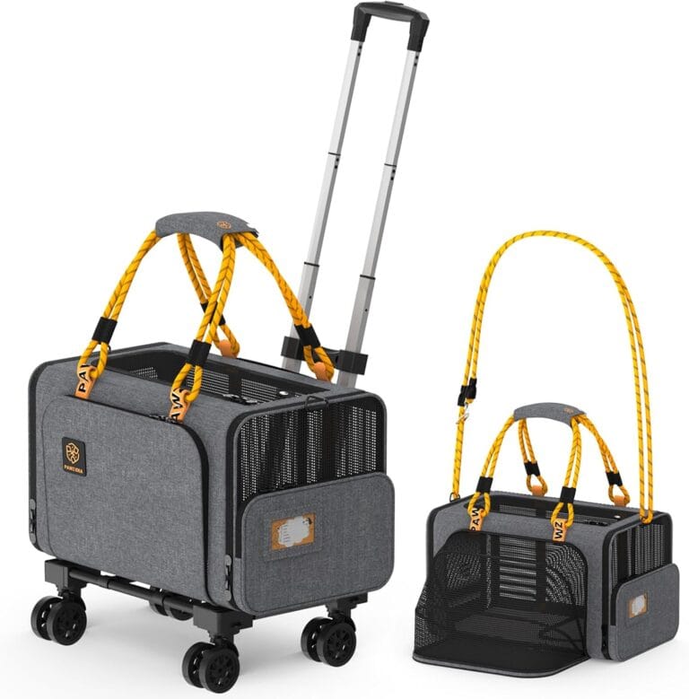 PAWZIDEA Pet Carrier with Wheels, 18x11x11 TSA Airline Approved Cat Carrier for 2 Cats Under Seat, Expandable Soft-Sided Dog Carrier for Small Dogs Rolling Travel Bag with Telescopic Handle, ID Card