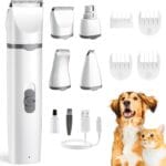 Dogs Hair Clippers Grooming Kit with Nail Grinder, 4 in 1 Cordless Electric Trimmer Low Noise USB Pet Clippers for Dogs Cat,Grooming Paws, Eyes, Ears, Face,Matted Hair