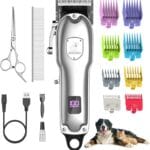 Dog Clippers for Grooming for Heavy Thick Hair&Coats,Low Noise Dog Hair Trimmer,Rechargeable Cordless Pet Shaver with Stainless Steel Blade, Dog Grooming Kit for Small Large Dogs Pets (Sliver)