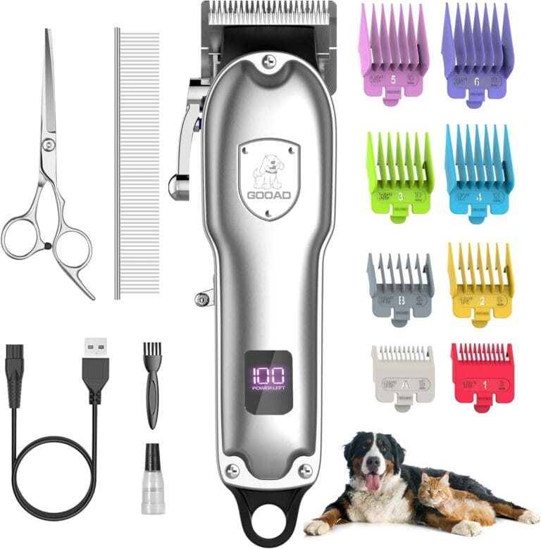 Dog Clippers for Grooming for Heavy Thick Hair&Coats,Low Noise Dog Hair Trimmer,Rechargeable Cordless Pet Shaver with Stainless Steel Blade, Dog Grooming Kit for Small Large Dogs Pets (Sliver)