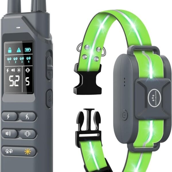 2-in-1 Dog Training & Shock Collar with 360 LED Lights Rechargeable E-Collar with Remote, IPX7 Waterproof, 4 Training Modes, 4200FT Range, Safe for All Breeds, Green
