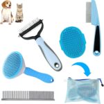 Dog Brush Grooming Kit 5PCS - Dog Brushes for Grooming, Dog Brush for Shedding,Puppy Brush and Flea Comb for Dogs, Slicker Brush Comb and Dog Hair Brush Set Blue