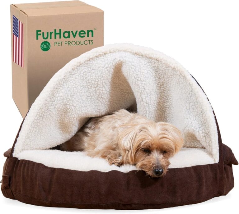 Furhaven 26" Round Memory Foam Dog Bed for Medium/Small Dogs w/ Removable Washable Cover, For Dogs Up to 30 lbs - Sherpa & Suede Snuggery - Espresso, 26-inch