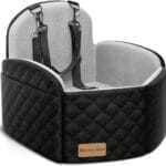 Dog Car Seat for Small/Medium Dogs, Elevated Dog Booster Seat Memory Foam Puppy Car Seat with Washable Cover, Travel Safety Pet Seat Bed for Car with Storage Pockets Up to 35 lbs (Black/Grey)