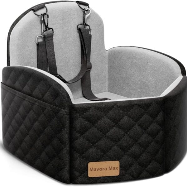Dog Car Seat for Small/Medium Dogs, Elevated Dog Booster Seat Memory Foam Puppy Car Seat with Washable Cover, Travel Safety Pet Seat Bed for Car with Storage Pockets Up to 35 lbs (Black/Grey)