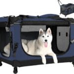 30IN Soft Collapsible Dog Crate w Detachable Wheels, Rolling Travel Dog Crate for Medium Breed Dogs, Portable Dog Kennel with Mesh Windows, Indoor & Outdoor Uses
