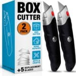 INTERNET'S BEST Premium Utility Knife Set | Retractable Box Cutter with Rubber Handle | Heavy-Duty Cutting for Cardboard, Carpet, Plastic | Retractable Blade | Includes 2 Razor Knives & Extra Blades