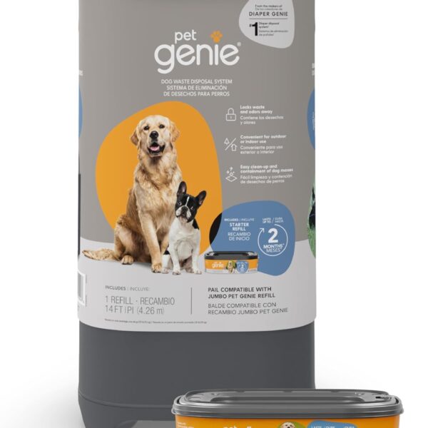 Pet Genie Pail | Dog Waste Disposal System for Outdoor and Indoor Odor Control | Dog Poop Trash can | Includes 1 Square Refill Bag That Lasts up to 2 Months