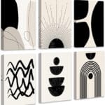 Abstract Boho Wall Art Minimalist Geometric  Wall Decor 12x16in Boho Room Decor Black Brown Beige Line Art Canvas Painting Mid Century Modern Prints Bohemian Posters for Living Room