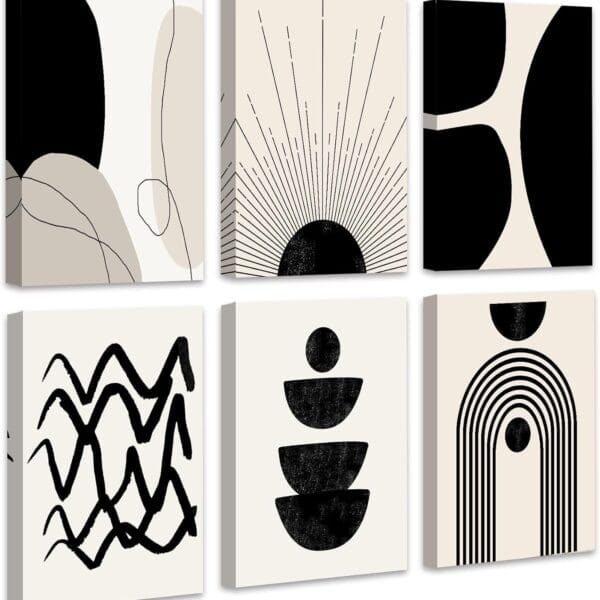 Abstract Boho Wall Art Minimalist Geometric Wall Decor 12x16in Boho Room Decor Black Brown Beige Line Art Canvas Painting Mid Century Modern Prints Bohemian Posters for Living Room