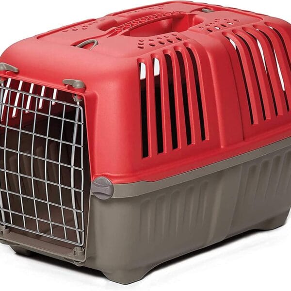 MidWest Homes for Pets Spree Travel Carrier  Hard-Sided Dog & Cat Carrier, Small Pet Travel Crate with Handle, Ventilated Design, Easy Assembly, 22-Inch, Red