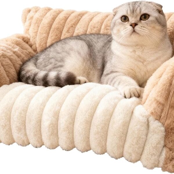 Cat Bed Couch Washable - Fluffy Supportive Pet Chair for Medium Indoor Cat - Large Cozy Dog Bed with Durable Fabric