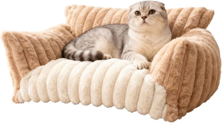 Cat Bed Couch Washable - Fluffy Supportive Pet Chair for Medium Indoor Cat - Large Cozy Dog Bed with Durable Fabric
