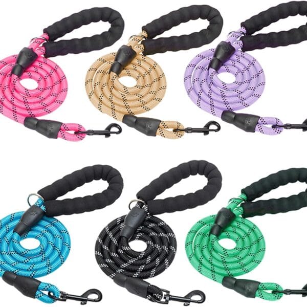 BEAUTYZOO Heavy Duty Rope Dog Leash 6 Pack, 6FT Nylon Pet Leash with Reflective Thread, Soft Padded Handle Thick Lead Leash for Large Medium Dogs Small Puppy,3/8inch X 5 FT (18~120 lbs)