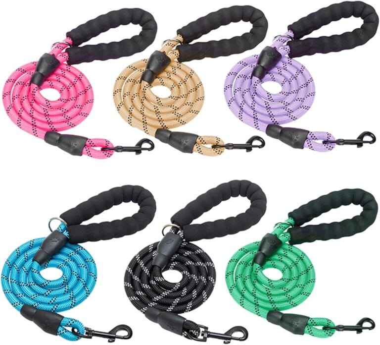 BEAUTYZOO Heavy Duty Rope Dog Leash 6 Pack, 6FT Nylon Pet Leash with Reflective Thread, Soft Padded Handle Thick Lead Leash for Large Medium Dogs Small Puppy,3/8inch X 5 FT (18~120 lbs)