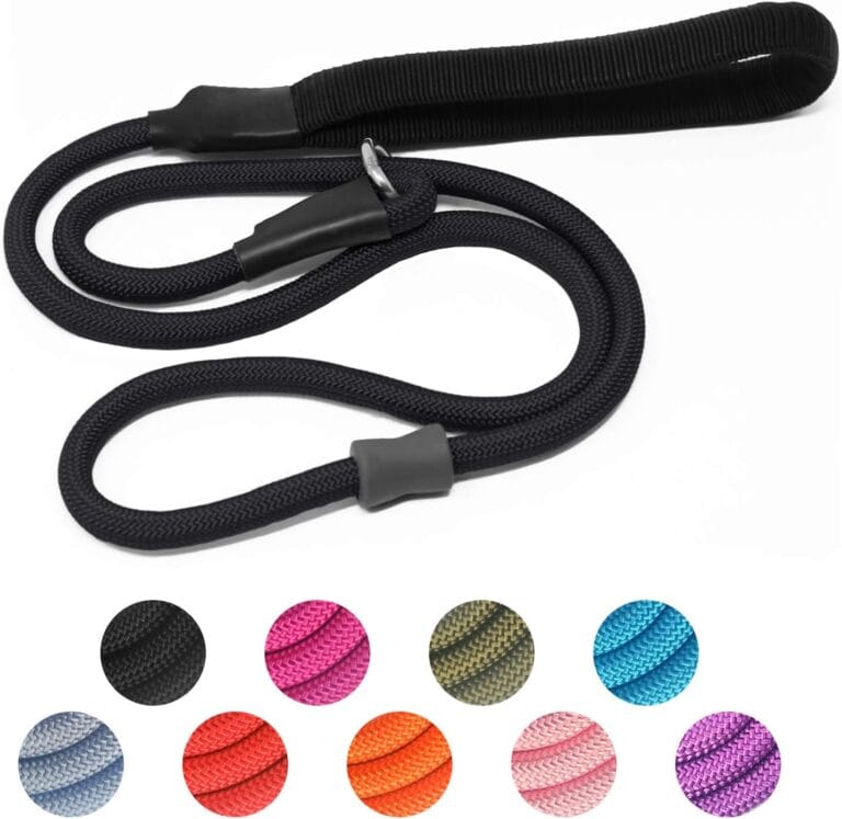 Strong Slip Rope Dog Training Leash (4ft) - Heavy Duty Durable Braided Nylon Lead with Rubber Stopper & Padded Handle - Large Medium Small Dogs No Pull Walking (Black, 1/2" x 4ft)