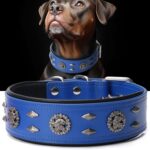 Premium Leather Dog Collar for Large Dogs - 2-Inch Wide Adjustable Soft Handmade Heavy Duty Collar for Giant Breeds, Durable & Comfortable - Blue