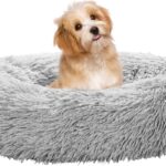 Calming Dog Bed for Small Melium Large Dogs Donut Washable Pet Bed for Puppy and Kitten Anti-Anxiety Donut Warming Cozy Soft Round Bed with Slip-Resistant Bottom (Grey, 27" L x 27" W x 8" Th)