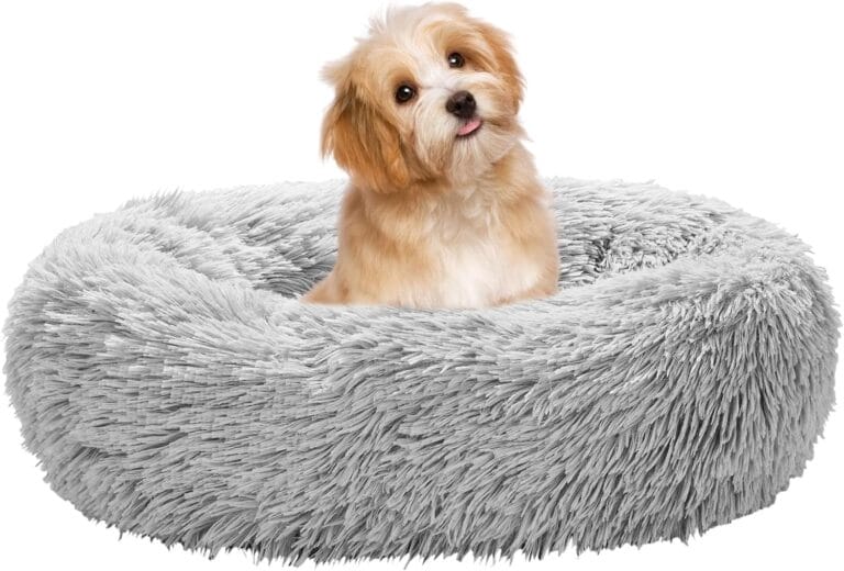 Calming Dog Bed for Small Melium Large Dogs Donut Washable Pet Bed for Puppy and Kitten Anti-Anxiety Donut Warming Cozy Soft Round Bed with Slip-Resistant Bottom (Grey, 27" L x 27" W x 8" Th)
