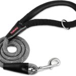 Black Heavy Duty Reflective Nylon Dog Leash with 200kg Pull Control, Padded No-Slip Handle & Zinc Alloy Lock for Medium to Large Dogs & Large Breeds, Ideal for Night Walking & Daily Training