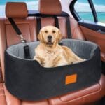Dog Car Seat for Medium Dogs Up to 50 lbs, Pet Booster Seat for Cars SUVs and Trucks, Travel Dog Bed with Safety Strap, Thick Cushion, Non-Slip Base, Washable and Portable(Black/Gray
