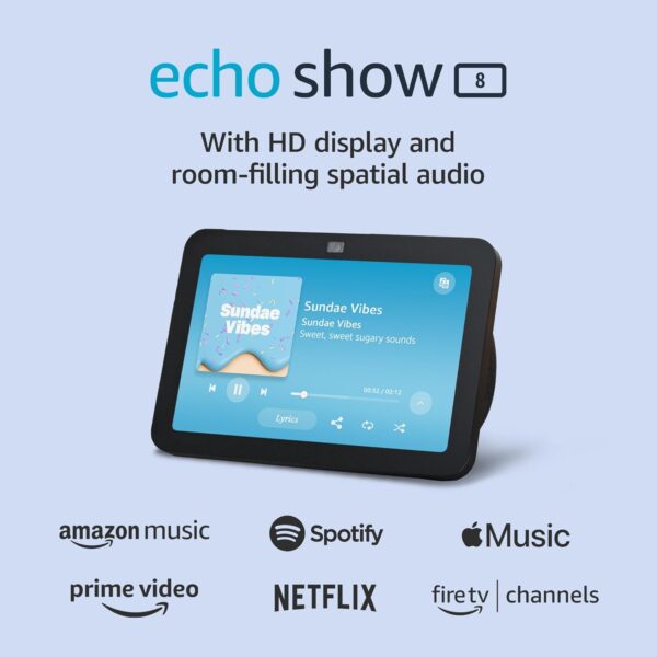 Amazon Echo Show 8, With Spatial Audio, Smart Home Hub, ideal for open living spaces, includes Alexa, Charcoal