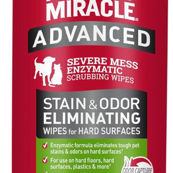 Natures Miracle Advanced Stain And Odor Eliminating Wipes for Hard Surfaces, 30 Count, Enzymatic Formula Eliminates Tough Pet Messes