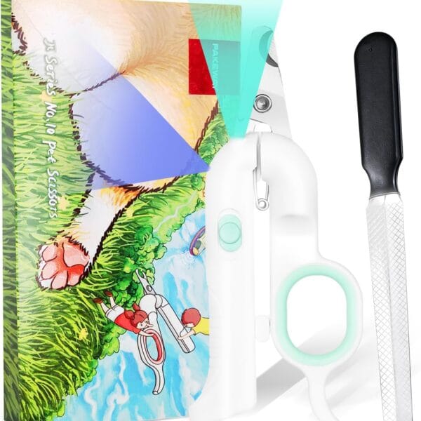 PAKEWAY Dog Nail Clippers with LED Light - Pet Nail Trimmer and File for Small/Medium Dogs, Puppies, Cats, and Rabbits