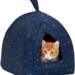 Furhaven Cat Bed Cave for Indoor Cats & Small Dogs, Washable & Foldable w/ Removable Cushion - Polycanvas Print Pet Tent - Night Sky, Small