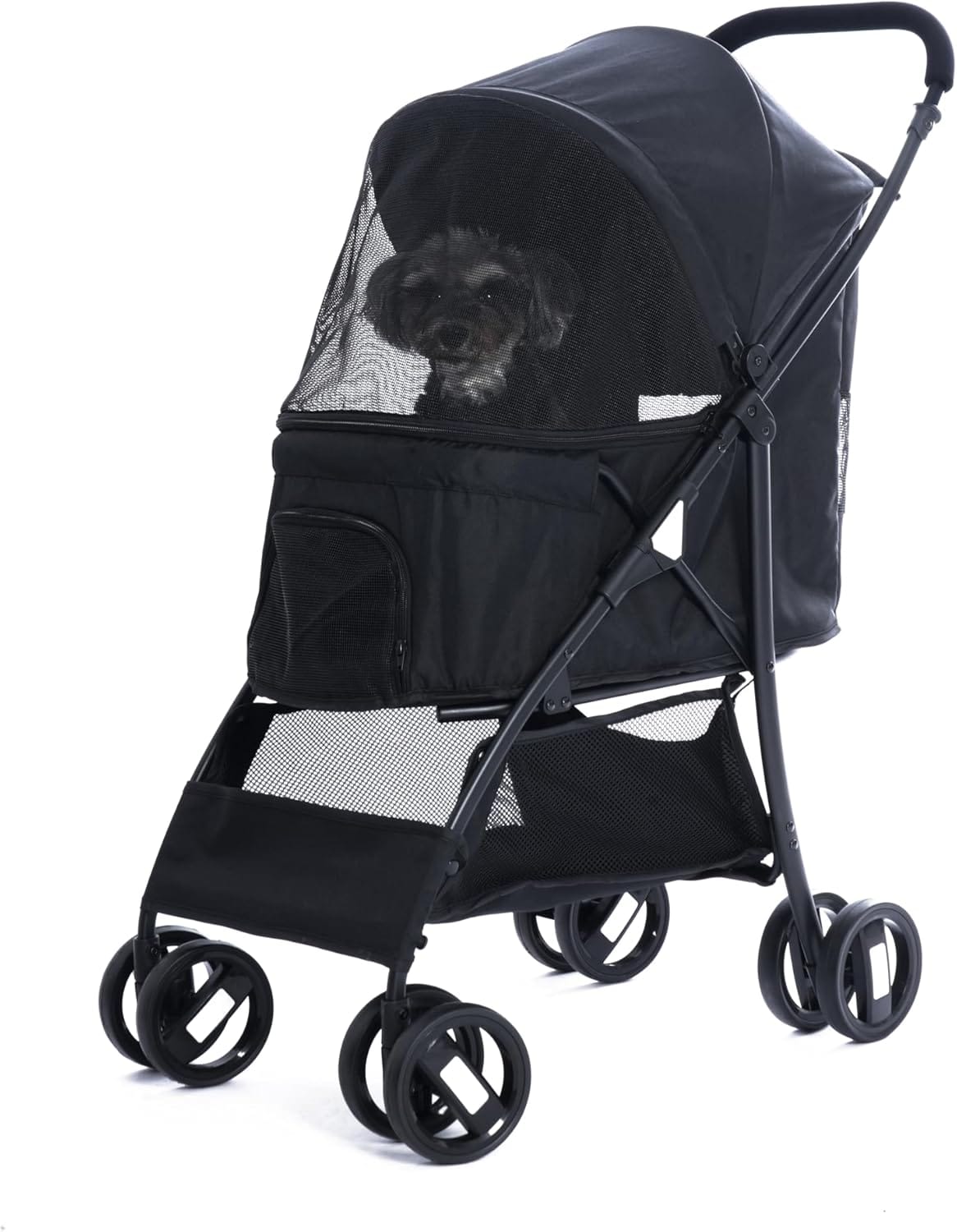 4 Wheels Pet Stroller,Easy-Foldable Dog Cat Cage Jogger Stroller with Weather Cover for All-Season,Storage Basket and Visible Mesh for Small/Medium Pets up to 33lbs (Black) 4 Wheels Pet Stroller,Easy-Foldable Dog Cat Cage Jogger Stroller with Weather Cover for All-Season,Storage Basket and Visible Mesh for Small/Medium Pets up to 33lbs (Black)