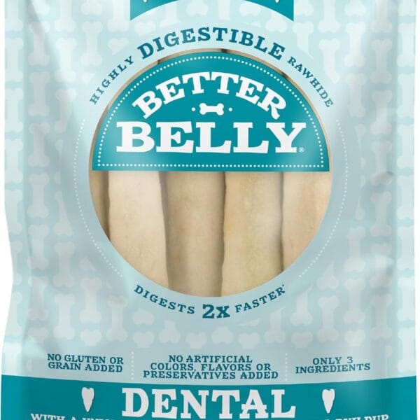Better Belly Highly Digestible Rawhide Dental Chews, Treat Your Dog to a Chew with NO Artificial Colors or Flavors, 10 Count
