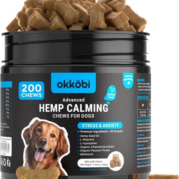 Hemp Calming Chews for Dogs Anxiety 200 pcs - Chicken Flavored - Dog Anxiety Relief - Dog Calming Chews - Melatonin for Dogs - for Stress, Travel, Check-up, Barking or Grooming - Dog Calming Treats
