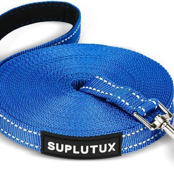 Reflective Dog Leash10FT/16FT/30FT/50FT/100FT Durable Nylon Training Leash with Heavy-Duty Metal Clasp, High Visibility for Night Walking, Perfect for Small, Large Dogs (Blue, 10FT)