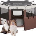 DONORO Dog Playpen 46" Portable Pet Play Pens for Small Medium Dogs, Foldable Exercise Kennel Tent Crate Indoor/Outdoor Travel Camping, Removable Top/Bottom (Brown, Large (46"x46"x23"), 8)