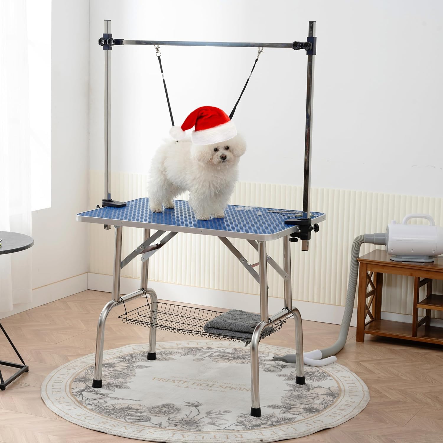 Pet Dog Grooming Table, Foldable Stainless Steel Pet Drying Grooming Table Up to 330lbs, Professional Bathing Desk for Dogs at Home with Adjustable Overhead Arms, Noose, Mesh Tray, 36''/Blue Pet Dog Grooming Table, Foldable Stainless Steel Pet Drying Grooming Table Up to 330lbs, Professional Bathing Desk for Dogs at Home with Adjustable Overhead Arms, Noose, Mesh Tray, 36''/Blue