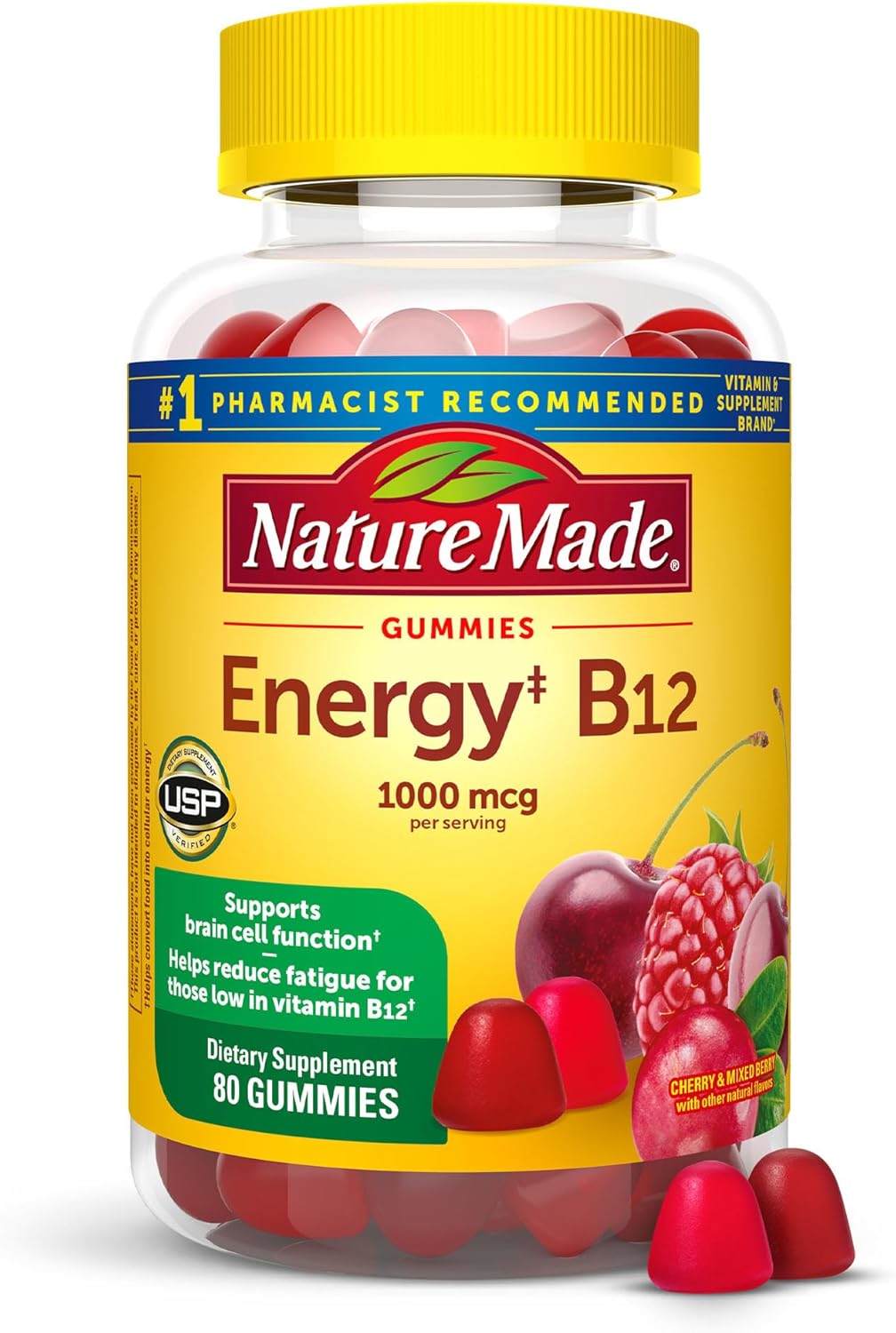Nature Made Energy B12 1000 mcg, Dietary Supplement for Energy Metabolism Support, 80 Gummies, 40 Day Supply Packaging may vary Nature Made Energy B12 1000 mcg, Dietary Supplement for Energy Metabolism Support, 80 Gummies, 40 Day Supply Packaging may vary