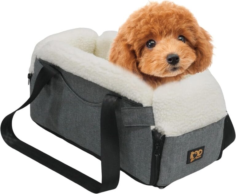 Center Console Dog Car Seat for Small Dogs, Dog Booster Seat with Upgraded Safety Tethers, Detachable Washable Pet Car Seat Travel Bed Under 25lbs(Grey)