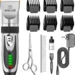 oneisall Low Noise 2-Speed Quiet Dog Grooming Kit - Rechargeable Cordless Pet Hair Clipper Trimmer Shaver for Small and Large Dogs, Cats and Animals (Silver)